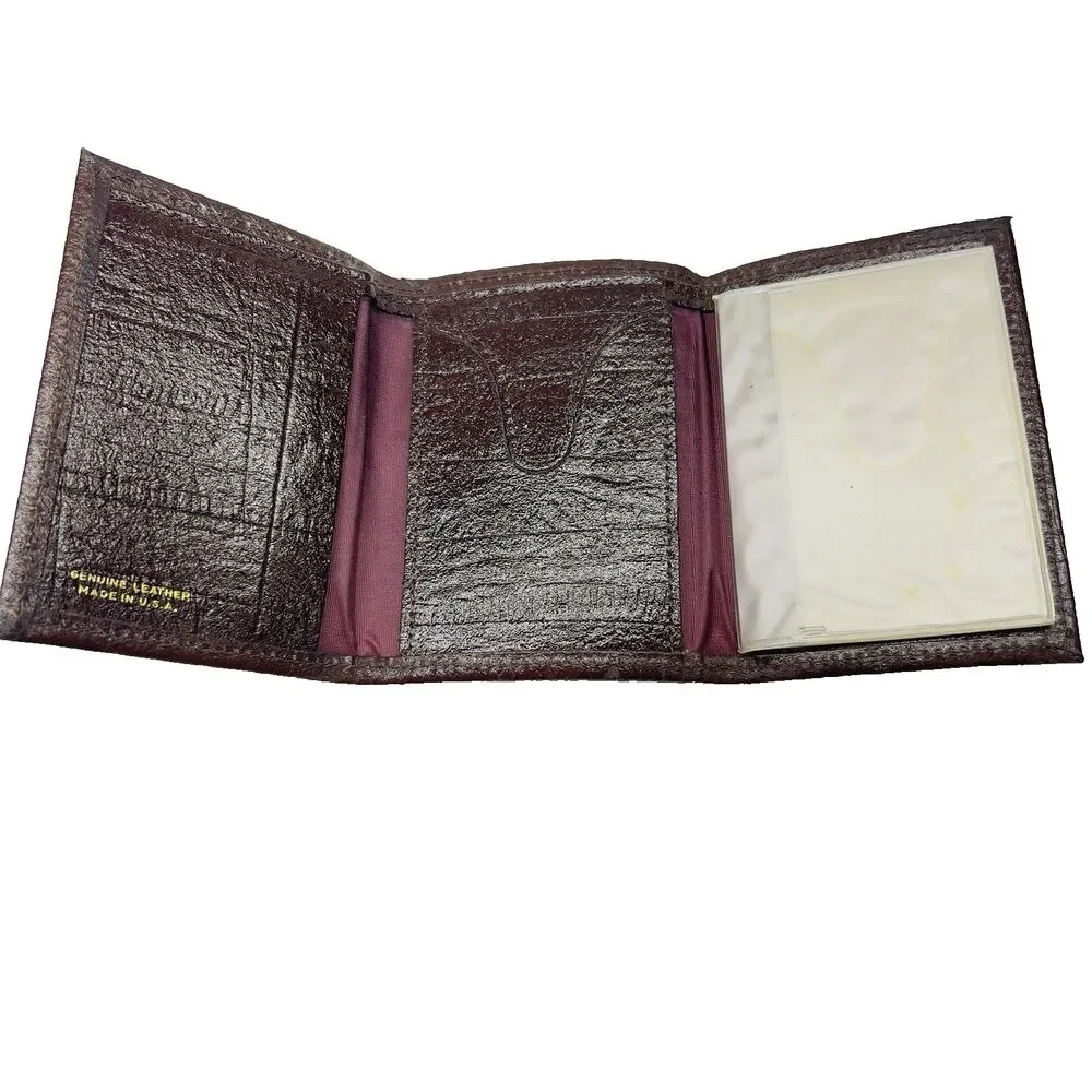 Vintage Genuine Leather Brown Trifold Wallet USA 10”
